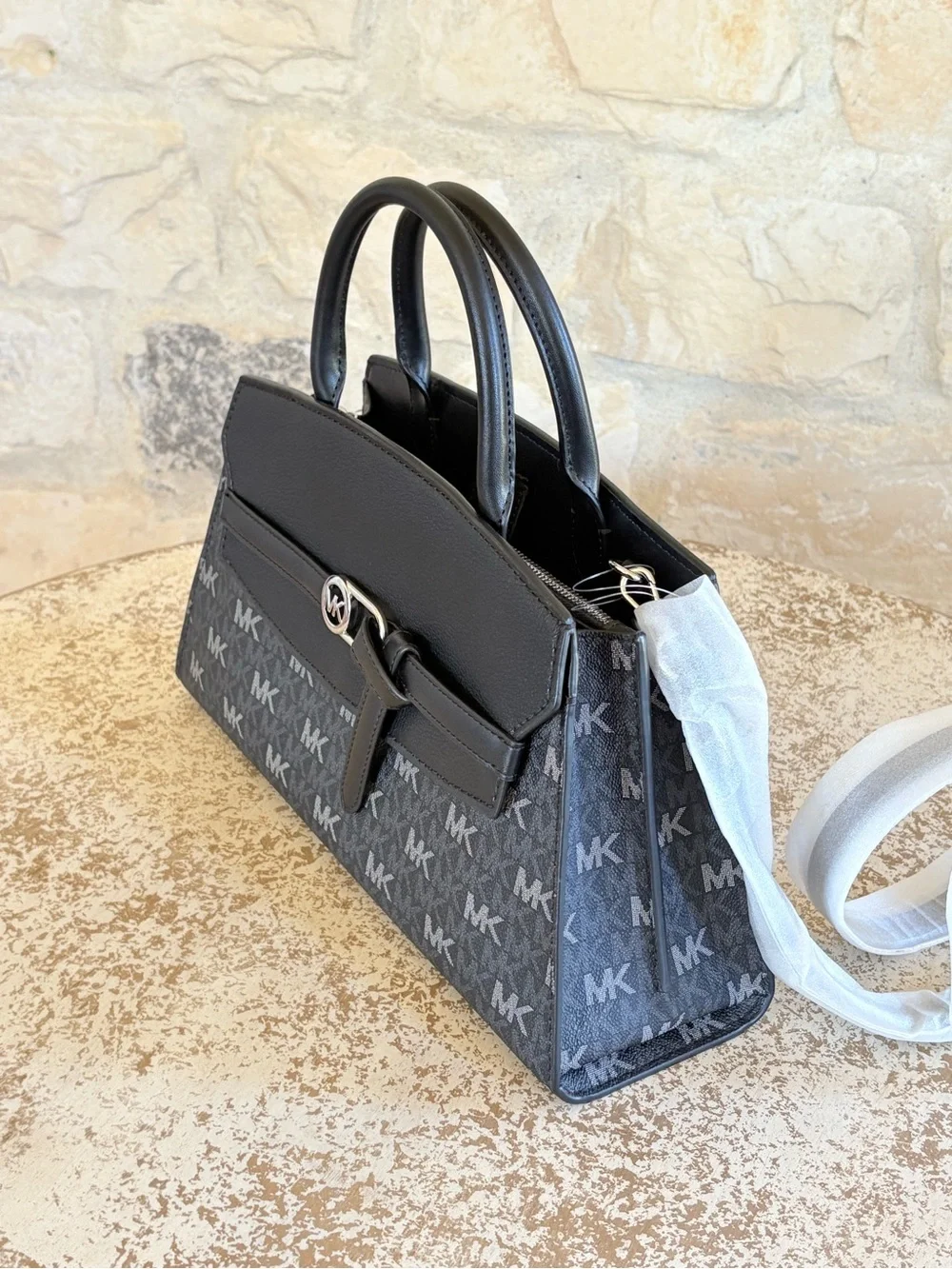 Michael Kors Black MK Logo Top-Handle Satchel